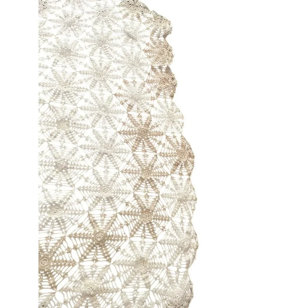 Vintage Handmade Crochet Tablecloth Used Cream Tan